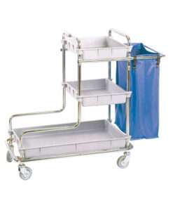 Carro Limpieza 3 Bandejas + 1 Bolsa 122x56x106Cm Inox
